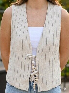 NWT Rachel Zoe | Pinstripe Beaded Tie-Front Vest